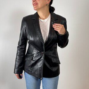 Pre-Loved Y2K DANIER Black Leather Blazer / Jacket - Size XS